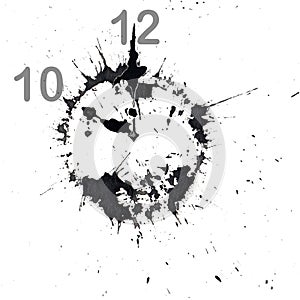 Watch with an abstract dial in the form of an ink blot. Isolated on white. The time is ten o`clock. Hand drawn china ink on paper