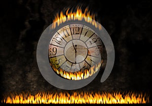 Watch clock fiery. The elapsed time. Concept of burn time, urgency