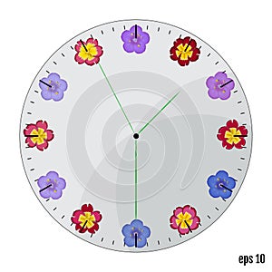 The watch dial with flowers. Summer concept.
