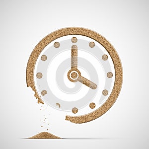 Watch dial is made of sand. Clock is crumble