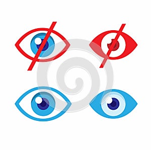 Watch and dont watch with eye logo collection icon set, video streaming censorship symbol concept in cartoon flat illustration edi