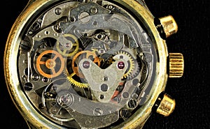 The watch is mechanical, a view of the details from the inside.