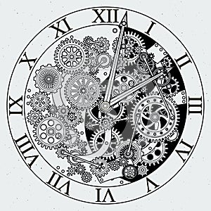 Watch parts. Clock mechanism with cogwheels. Vector illustrations photo