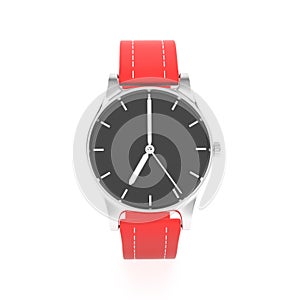 Watch with red bracelet. Front view