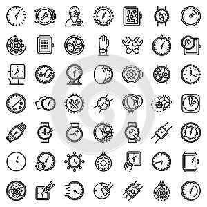 Watch repair icons set, outline style