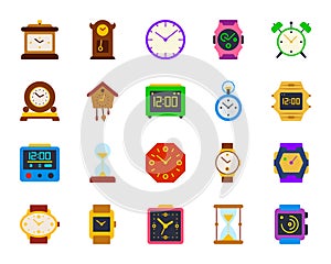 Watch simple flat color icons vector set