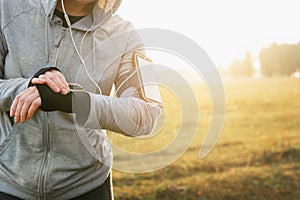 Watch for sports with smartwatch. Jogging training for marathon.