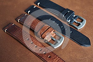 Watch straps, Genuine handcraft italian calfskin leather with white top stitching.