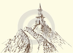 Watch tower on mountain peak