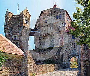 The watch tower in Pernstejn Castle. This castle built on a rock above the village of Nedvedice, South Moravian Region