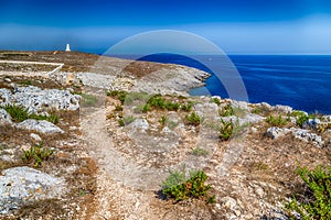 Watch tower on rocky beach