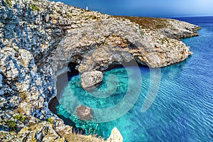 Watch tower on rocky beach