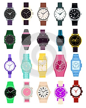 Watch vector wristwatch for businessman or fashion wrist clock with clockwork and clockface clocked in time with hour