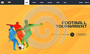 Watch Video Football Tournament Landing Page Design with Silhouette Soccer Player Playing