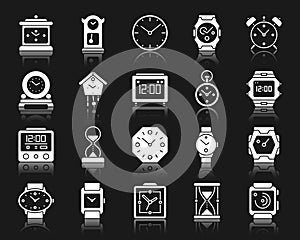 Watch white silhouette icons vector set