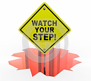 Watch Your Step Be Careful Hole Sign Danger