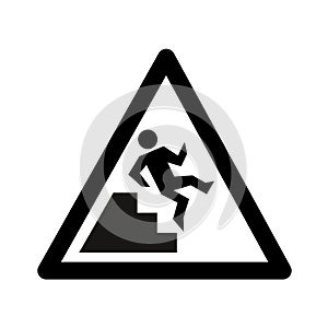 Watch your step sign, vector stick figure and stairs icon.