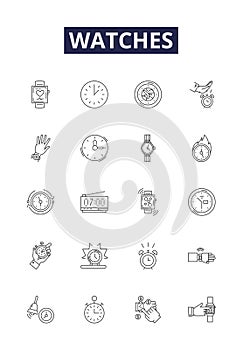 Watches line vector icons and signs. wristwatches, chronometers, quartz, analog, digital, smartwatches, chronographs photo