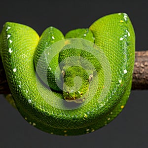 Watchful Green Tree Python Coiled on a Branch