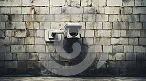Watchful Guardian, Modern CCTV Security Camera on a Old Brick Wall, Looking at You, Generative AI