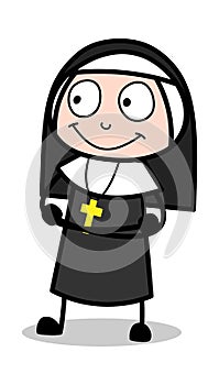 Watching with Hope - Cartoon Nun Lady Vector Illustration