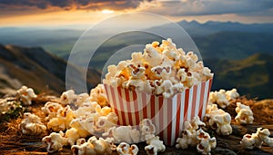 Watching a movie outdoors, snacking on fresh corn generated by AI