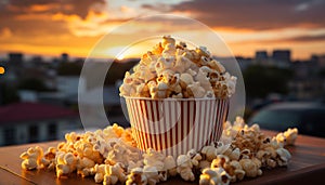 Watching a movie outdoors, snacking on fresh corn generated by AI