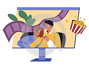 Watching movies in cinema or home online vector