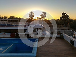 Watching sunrise standing on Egyptian cruise ship upper deck