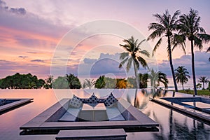 watching sunset in infinity pool on a luxury vacation in Thailand, watching sunset on the edge of a pool in Thailand