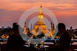 Watching the sunset at Wat Arun from Amorosa Bar