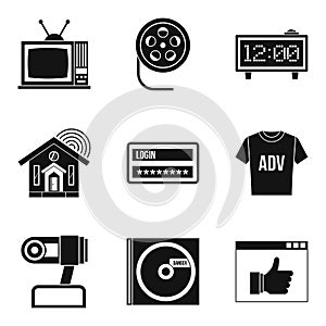 Watching TV icons set, simple style