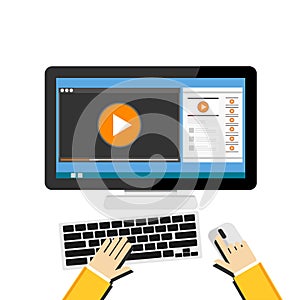 Watching video on computer concept. Streaming online video