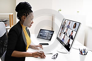 Watching Video Conference Business Webinar