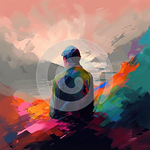 Watching The World Change in a SplitSecond Psychology art concept. AI generation