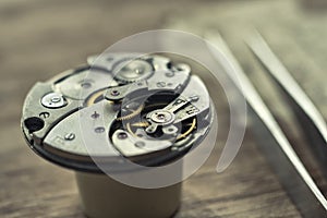 Watchmaker`s workshop, mechanical watch repair