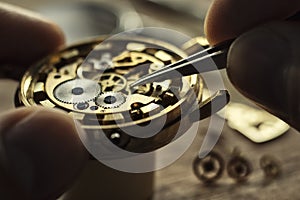 Watchmaker`s workshop, mechanical watch repair