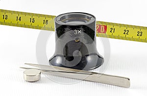 Watchmaker tools and measuring tape