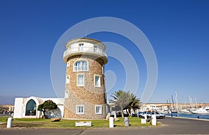 Watchtower at Almerimar port on the Costa del Almeria in Spain photo