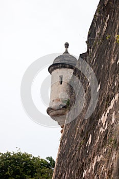 Watchtower of castle El Morro old spanish citadel in San Juan, Puerto Rico