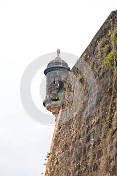 Watchtower of castle El Morro old spanish citadel in San Juan, Puerto Rico