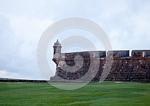 Watchtower of castle El Morro old spanish citadel in San Juan, Puerto Rico