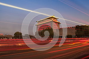 Watchtower of Desheng Gate in Beijing at Night