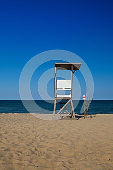 Watchtower on the empty beach, Cape Cod, Massachusetts,
