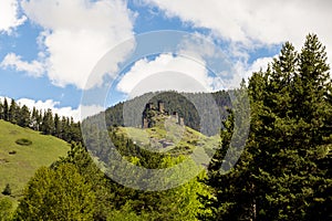 Watchtower made of shale stone. Kvemo Upper Omalo in Georgian Caucasus in Tusheti region photo