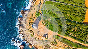 Watchtower in Malta with sea from drone