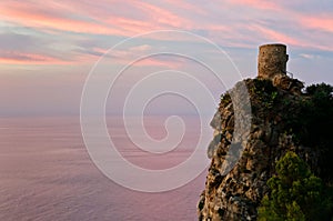 Watchtower Mirador de Ses Animes at dusk, Majorca photo