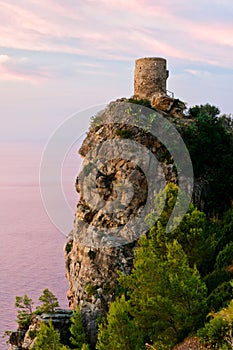 Watchtower Mirador de Ses Animes at dusk, Majorca photo