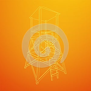 Watchtower or observation tower for hunters. Wireframe low poly mesh