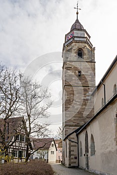 Watchtower of old yellow sand stone church